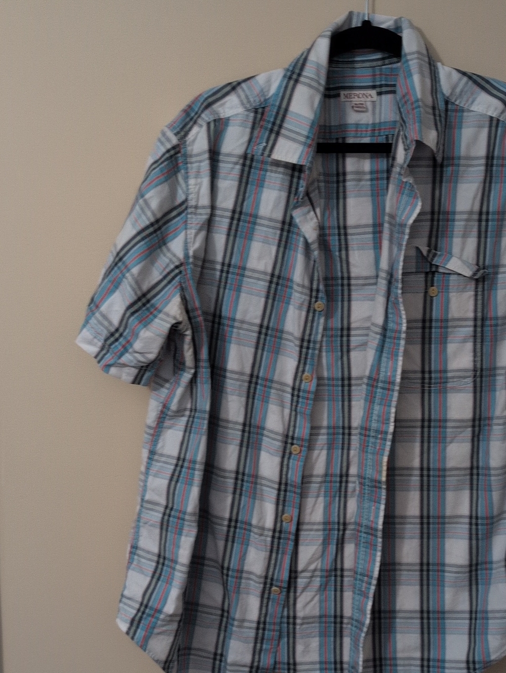 Merona Men’s Light Blue Plaid Short Sleeve Shirt